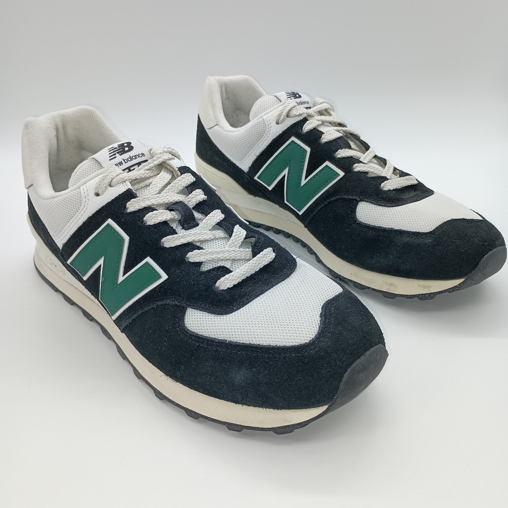 New Balance 574 Black White Green Suede Mesh Sneakers U574RBG Mens 12